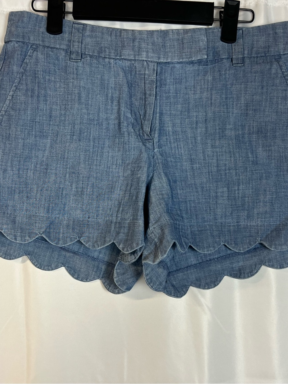 J.Crew chambray shorts with scallop detail.